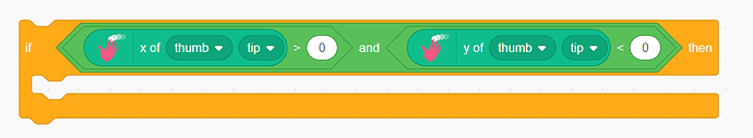 Scratch Block condition checking whether the thumb tip is in the 4th Quadrant or not.